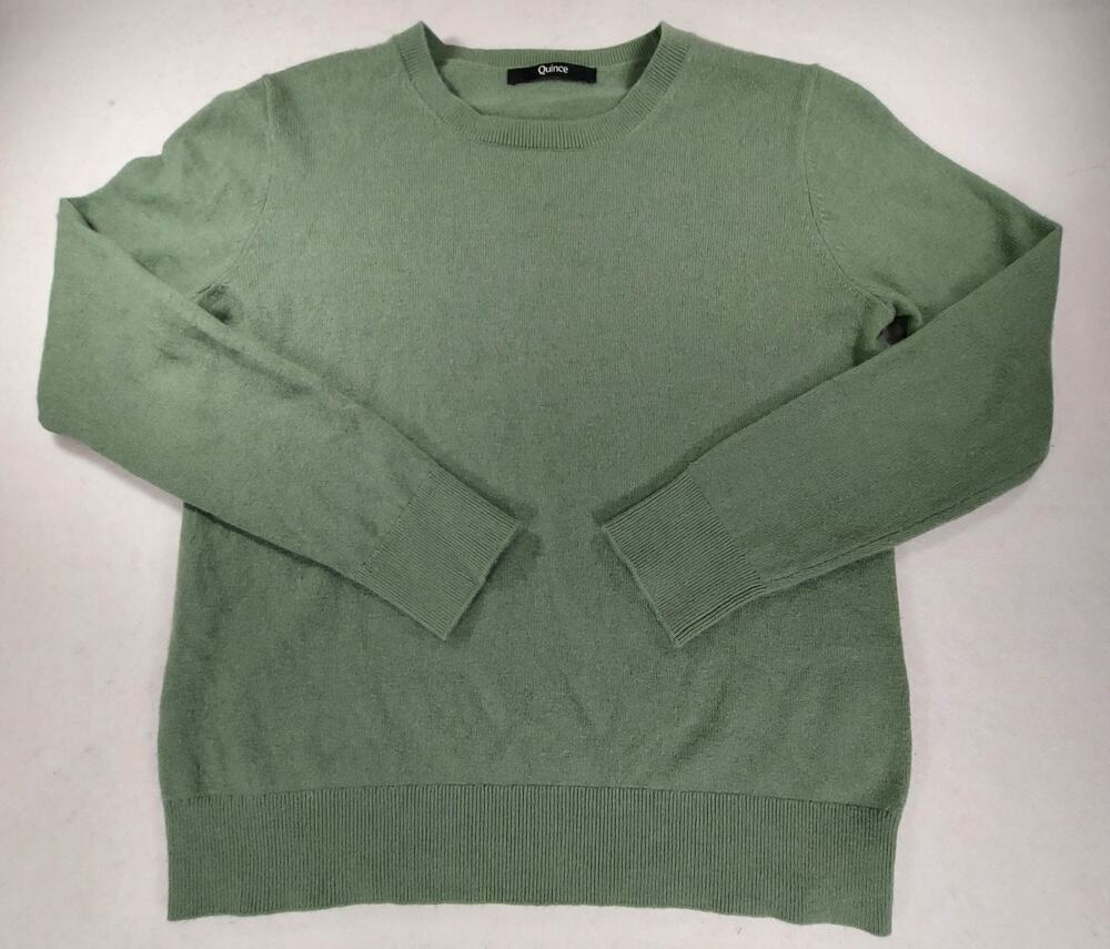 Quince 100% Cashmere Crewneck Sweater Moss Green Knit Pullover Minimalist Medium